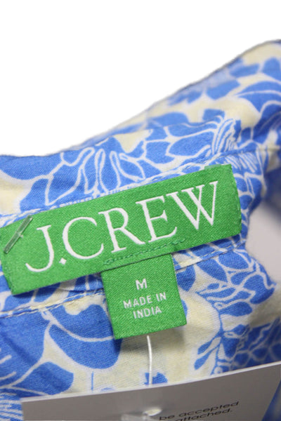 J Crew Women Blue Floral Cotton Collared Tunic Short Sleeve Size M