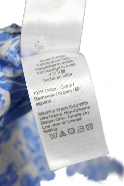 J Crew Women Blue Floral Cotton Collared Tunic Short Sleeve Size M