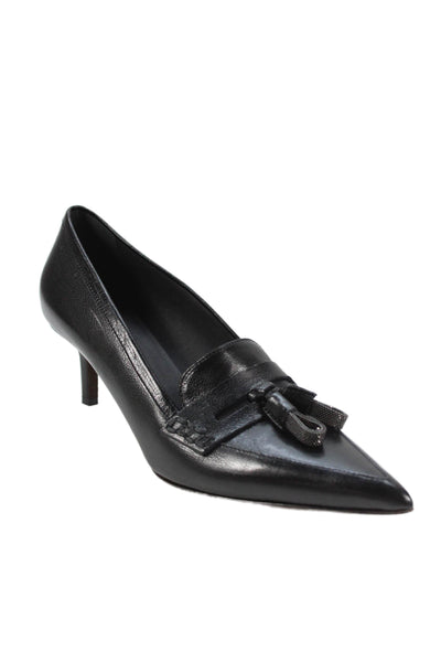 Brunello Cucinelli Women's Pointed Toe Tassel Leather Pumps Black Size 41
