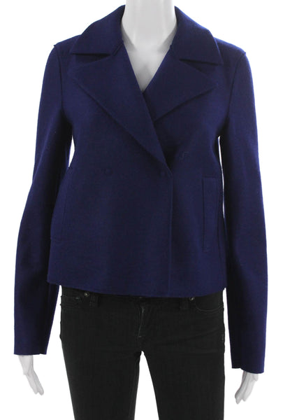 Harris Wharf London Womens Pea Coat Blue Wool Button Long Sleeve Size S