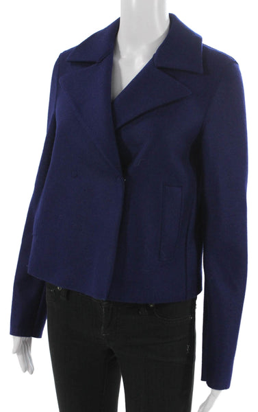 Harris Wharf London Womens Pea Coat Blue Wool Button Long Sleeve Size S