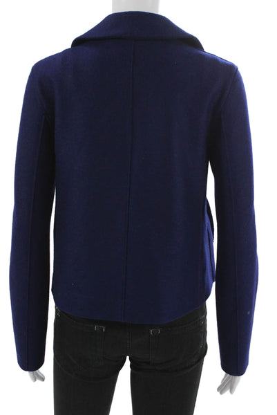 Harris Wharf London Womens Pea Coat Blue Wool Button Long Sleeve Size S