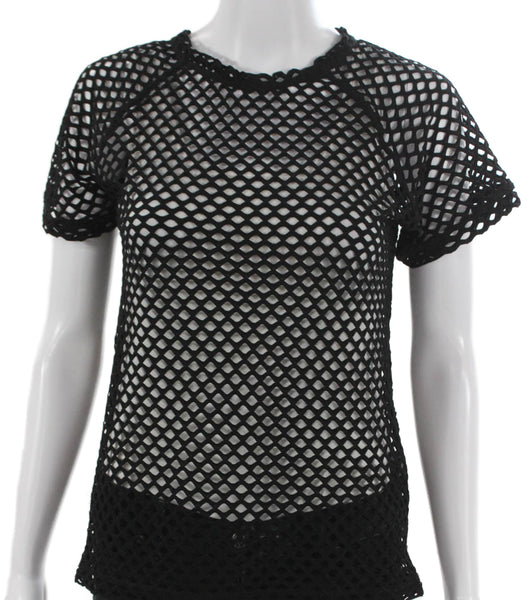 ALALA Women Basic T-Shirt Black Crew Neck Short Sleeve Polyester Size S