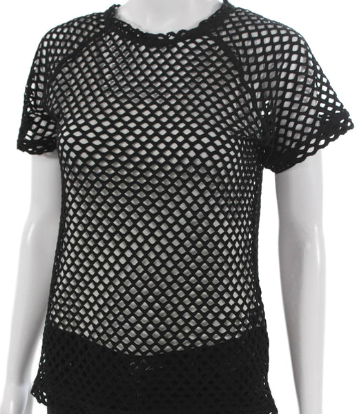 ALALA Women Basic T-Shirt Black Crew Neck Short Sleeve Polyester Size S