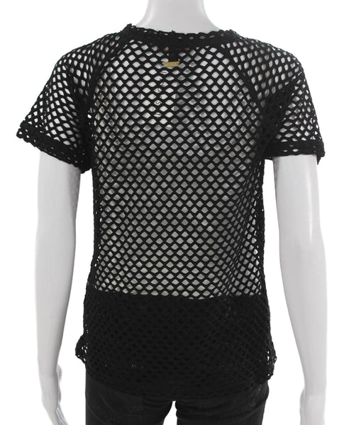 ALALA Women Basic T-Shirt Black Crew Neck Short Sleeve Polyester Size S