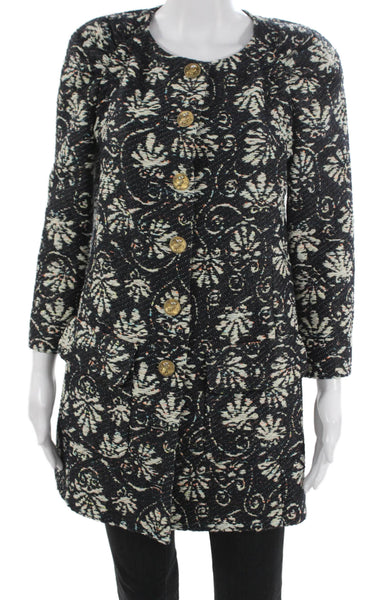 Chanel Women Blouse Black Floral Long Sleeve Button Size 38