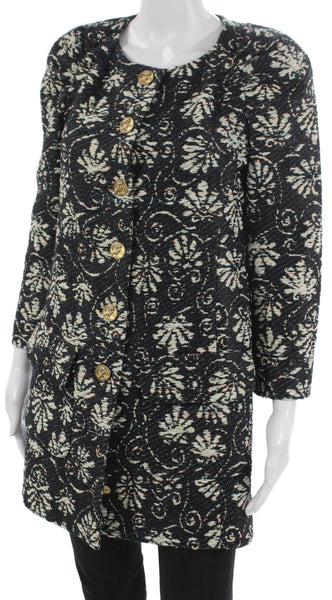 Chanel Women Blouse Black Floral Long Sleeve Button Size 38