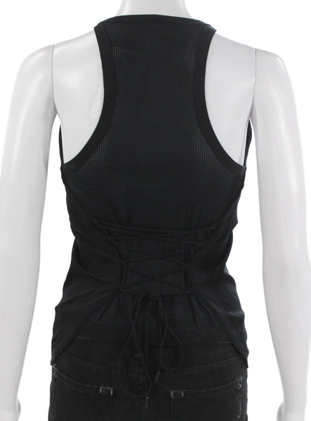 Jonathan Simkhai Women Black Halter Lace Up Nylon Sleeveless Tank Size S