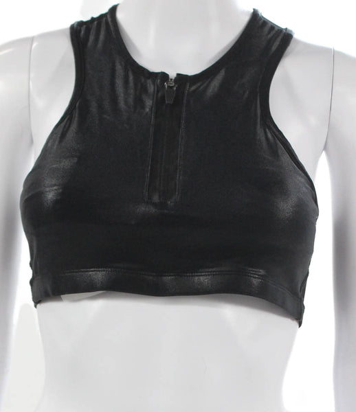 Carbon 38 Womens Black Polyester Blend Sports Bra Sleeveless Round Neck Size S