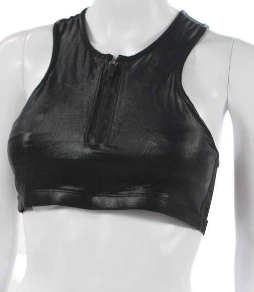 Carbon 38 Womens Black Polyester Blend Sports Bra Sleeveless Round Neck Size S