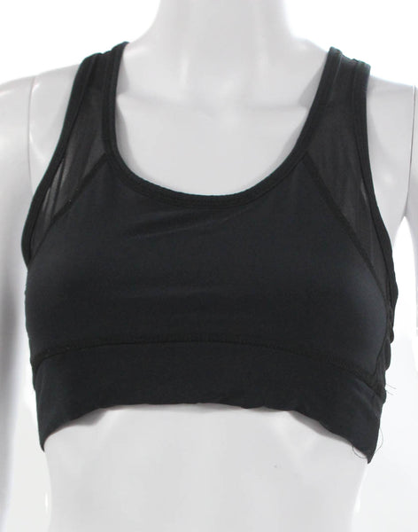 ALALA Women Sports Bra Black Nylon Zip Sleeveless Round Neck Size S