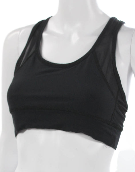 ALALA Women Sports Bra Black Nylon Zip Sleeveless Round Neck Size S