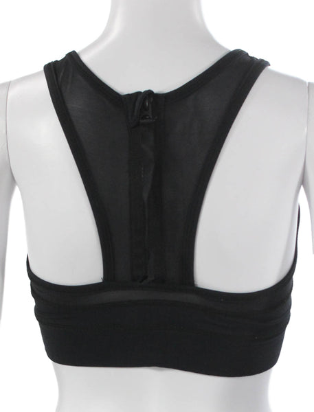 ALALA Women Sports Bra Black Nylon Zip Sleeveless Round Neck Size S