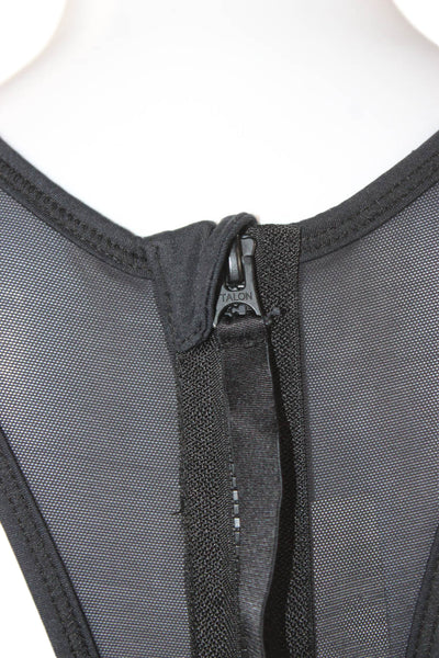 ALALA Women Sports Bra Black Nylon Zip Sleeveless Round Neck Size S