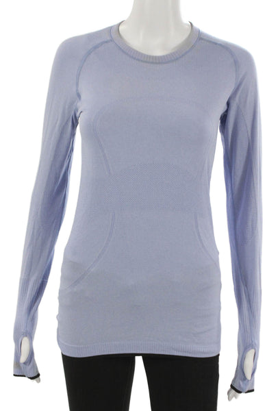 Lululemon Women Basic Crew Neck Long Sleeve T-Shirt Blue Polyester Blend Size 4