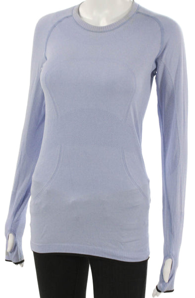 Lululemon Women Basic Crew Neck Long Sleeve T-Shirt Blue Polyester Blend Size 4