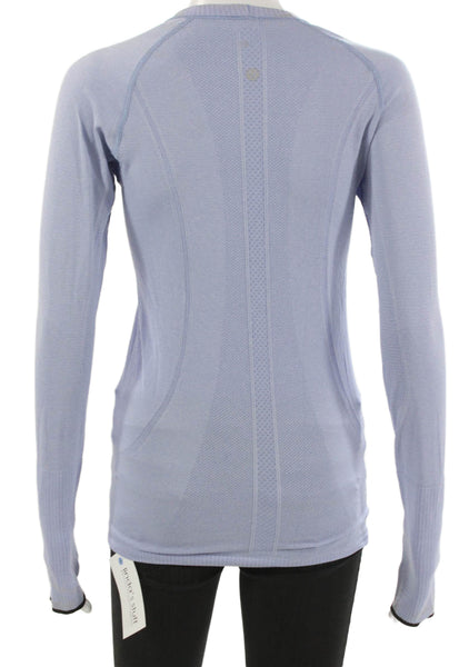 Lululemon Women Basic Crew Neck Long Sleeve T-Shirt Blue Polyester Blend Size 4