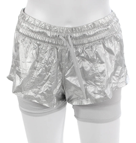 Adidas by Stella McCartney Women Athletic Silver Drawstring Shorts Size XS