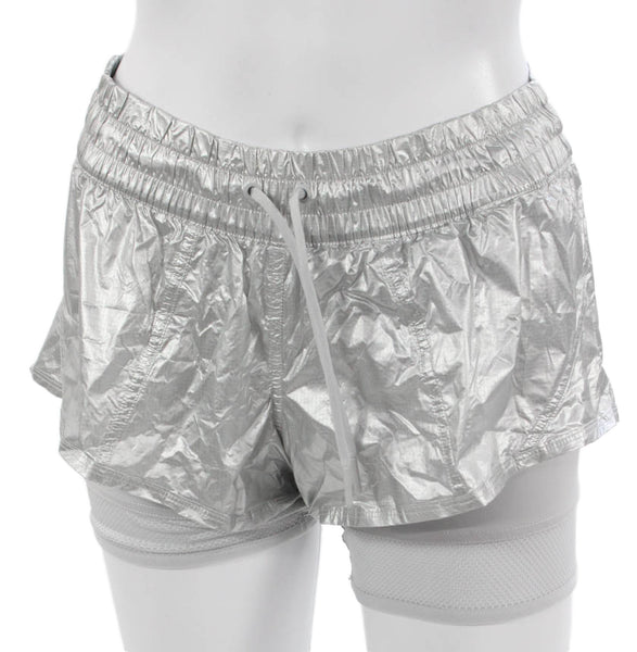 Adidas by Stella McCartney Women Athletic Silver Drawstring Shorts Size XS