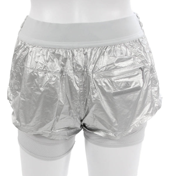 Adidas by Stella McCartney Women Athletic Silver Drawstring Shorts Size XS