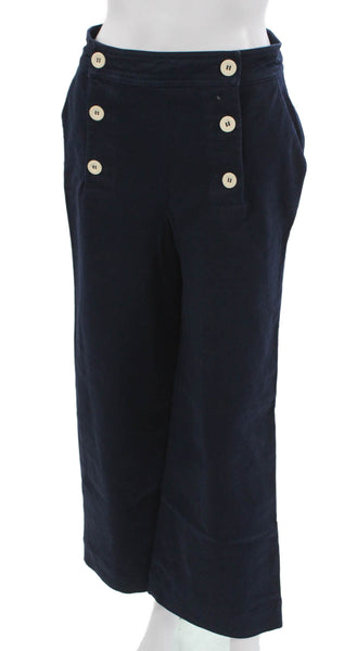 Boden Womens Cropped Blue Cotton Elastane Pants Button Closure Inseam 27 Size 2