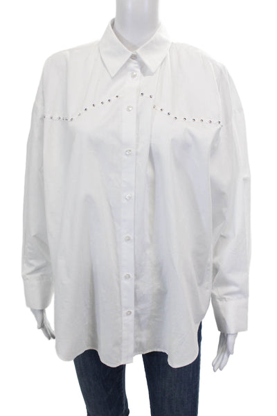 Zara Women Collared Cotton Long Sleeve Shirt Button Up White Size S