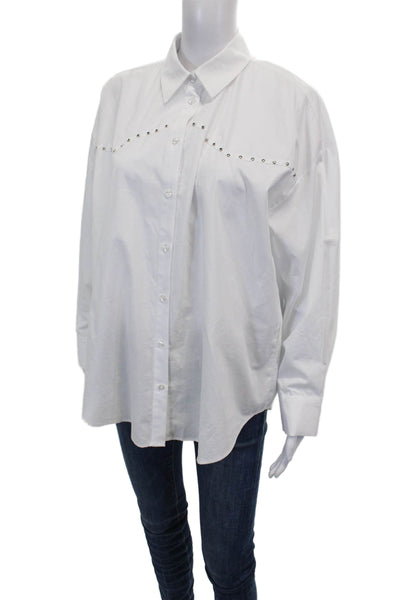 Zara Women Collared Cotton Long Sleeve Shirt Button Up White Size S