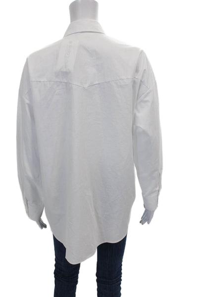 Zara Women Collared Cotton Long Sleeve Shirt Button Up White Size S