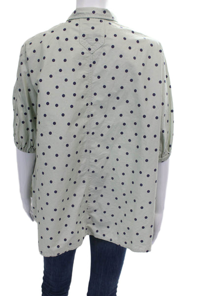 Zara Girls Polka Dot Collared Tunic Button Up Green 3/4 Sleeve Cotton Size S