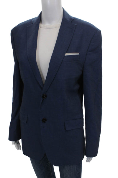 Zara Mens Blazer Blue Polyester Button Down Solid Size M