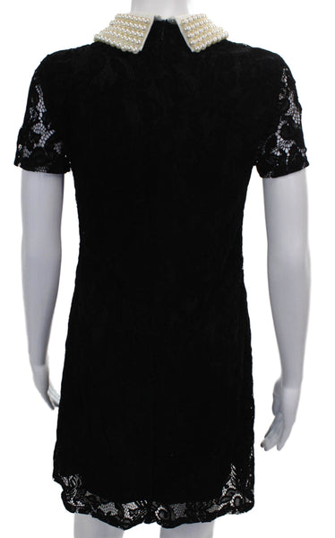 Betsey Johnson Womens Shift Dress Black Collared Short Sleeve Zip Nylon Size S