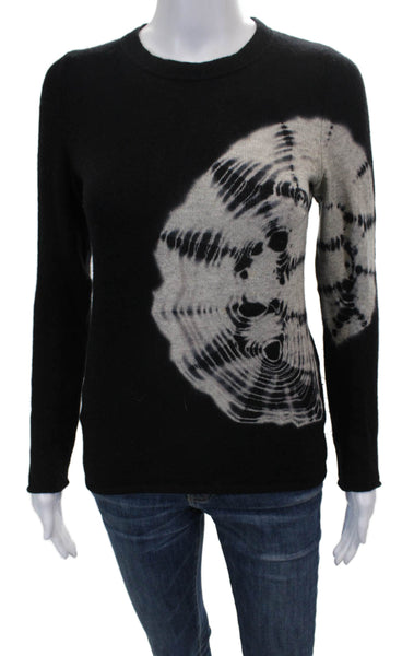 AGUA Womens Cashmere Geometric Crew Neck Sweater Black Long Sleeve Size XS