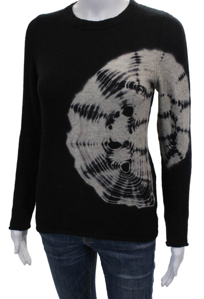 AGUA Womens Cashmere Geometric Crew Neck Sweater Black Long Sleeve Size XS