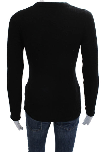AGUA Womens Cashmere Geometric Crew Neck Sweater Black Long Sleeve Size XS