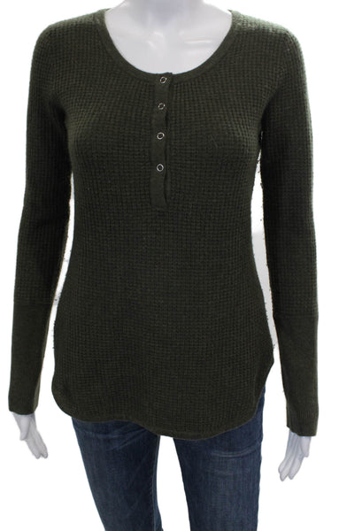 Aqua Cashmere Women Green Cashmere Henley Sweater Size S