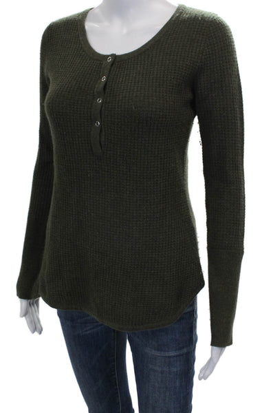 Aqua Cashmere Women Green Cashmere Henley Sweater Size S