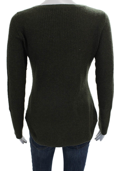 Aqua Cashmere Women Green Cashmere Henley Sweater Size S