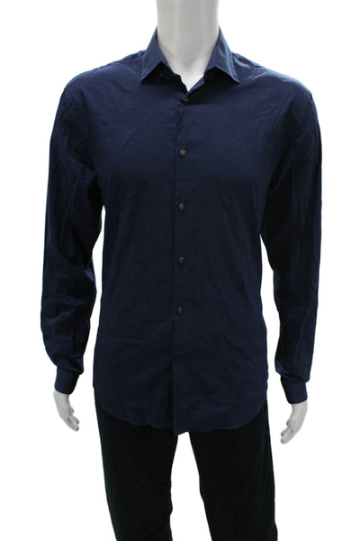 Calvin Klein Mens Cotton Blend Collared Button Up Shirt Navy Size M