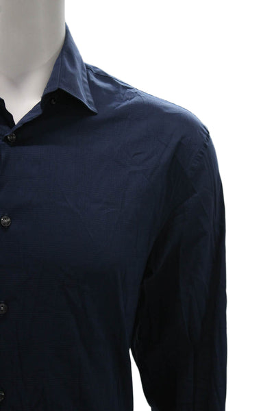 Calvin Klein Mens Cotton Blend Collared Button Up Shirt Navy Size M