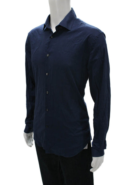 Calvin Klein Mens Cotton Blend Collared Button Up Shirt Navy Size M