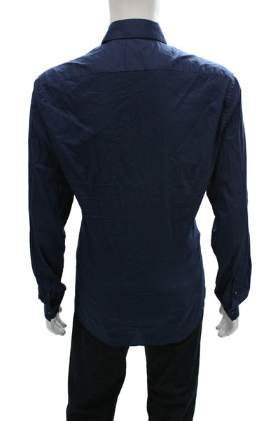 Calvin Klein Mens Cotton Blend Collared Button Up Shirt Navy Size M