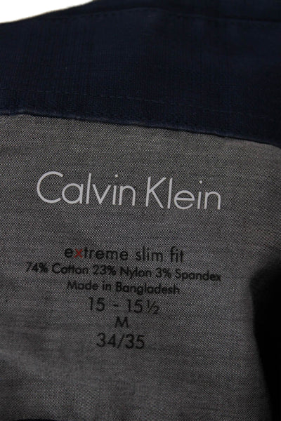 Calvin Klein Mens Cotton Blend Collared Button Up Shirt Navy Size M