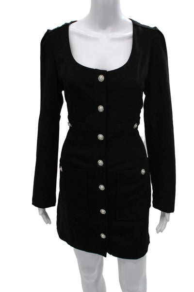 Line And Dot Womens Mini Dress Black Long Sleeve Scoop Neck Size L