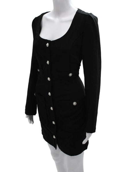 Line And Dot Womens Mini Dress Black Long Sleeve Scoop Neck Size L