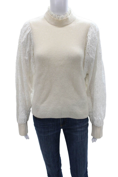 Sea New York Womens Ivory Wool High Neck Long Sleeve Pullover Sweater Size M