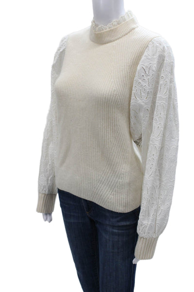 Sea New York Womens Ivory Wool High Neck Long Sleeve Pullover Sweater Size M