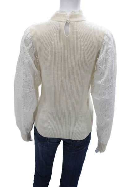 Sea New York Womens Ivory Wool High Neck Long Sleeve Pullover Sweater Size M