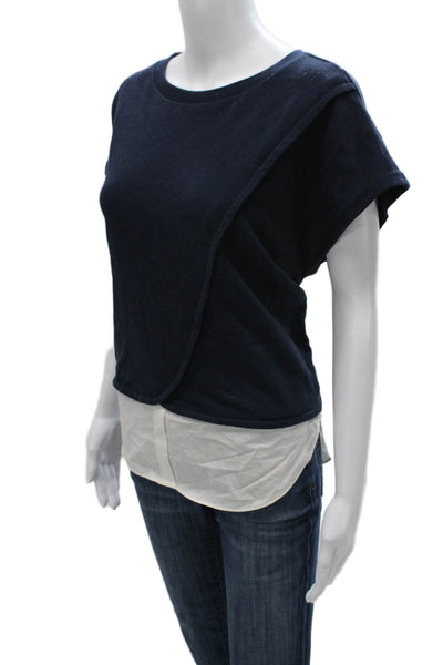 Derek Lam 10 Crosby Womens Basic Sleeveless Tee Blue Cotton Round Neck Size M