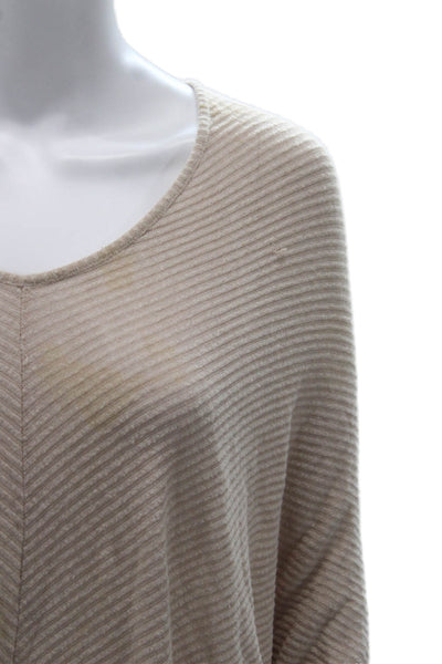 Sen Womens V-Neck Striped Pullover Sweater Beige Polyester Long Sleeve Size M