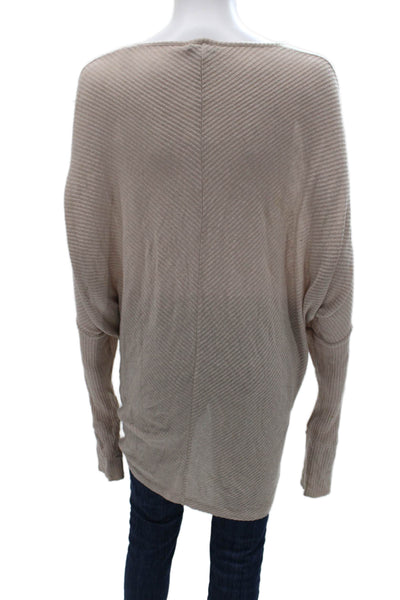 Sen Womens V-Neck Striped Pullover Sweater Beige Polyester Long Sleeve Size M